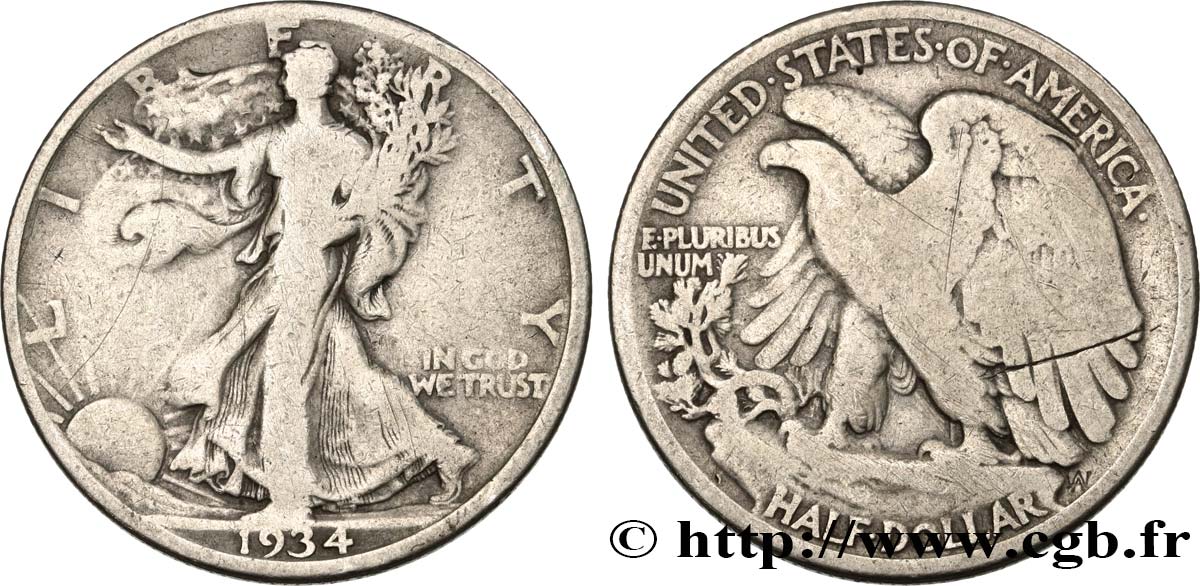 ESTADOS UNIDOS DE AMÉRICA 1/2 Dollar Walking Liberty 1934 Philadelphie RC+ 
