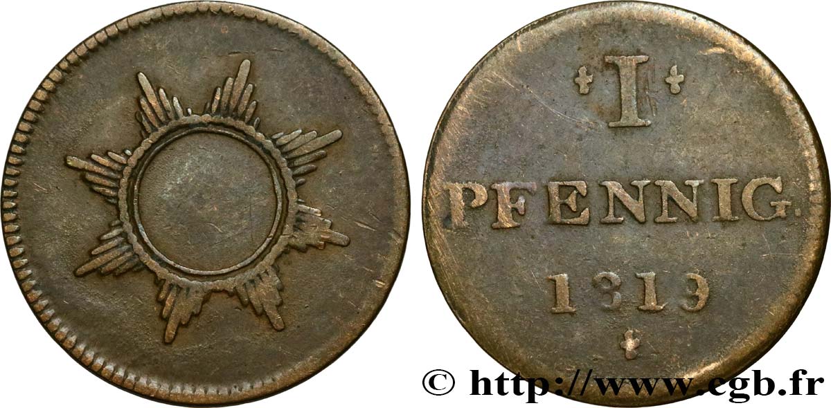 ALEMANIA - CIUDAD LIBRE DE FRáNCFORT 1 Pfennig 1819  BC+ 