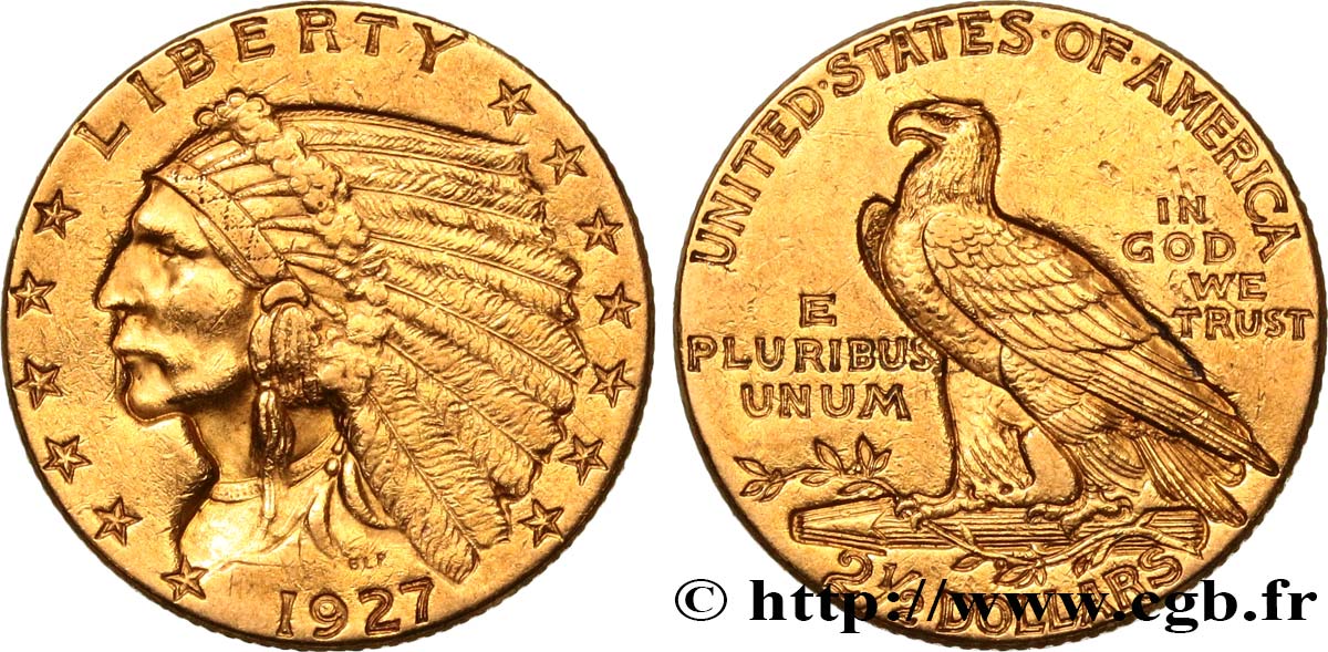 UNITED STATES OF AMERICA 2 1/2 Dollars “tête d’indien”  1927 Philadelphie XF/AU 