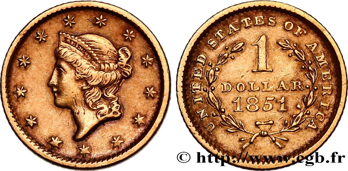 UNITED STATES OF AMERICA 1 Dollar  Liberty head , 1er type 1851 Philadelphie fSS/SS 