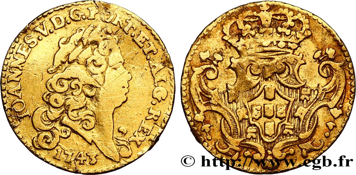 PORTOGALLO 1/2 Escudo (800 Reis) Jean V 1743 Lisbonne MB 
