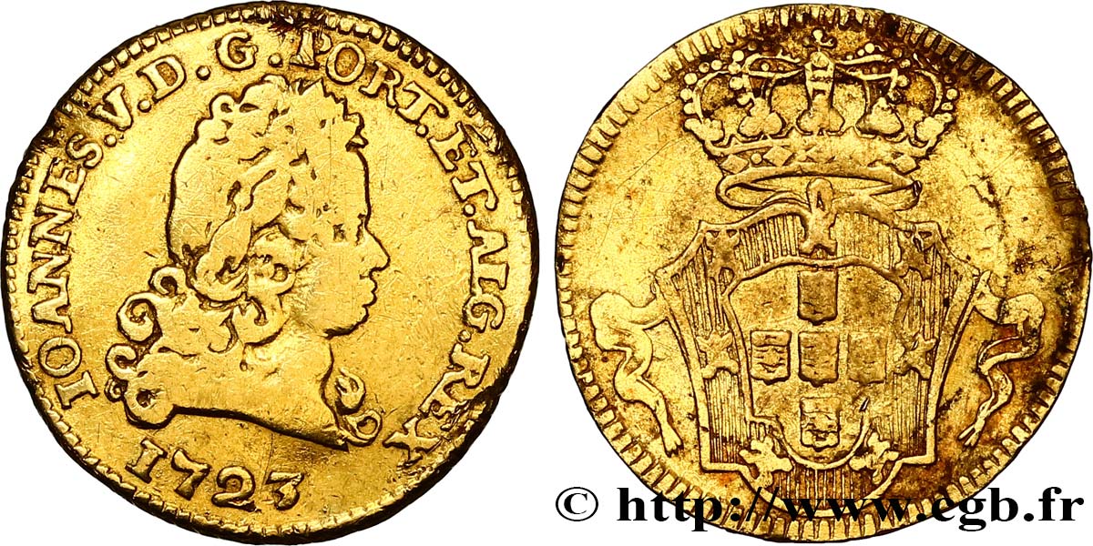 PORTUGAL 1/2 Escudo (800 Reis) Jean V 1723 Lisbonne VF 