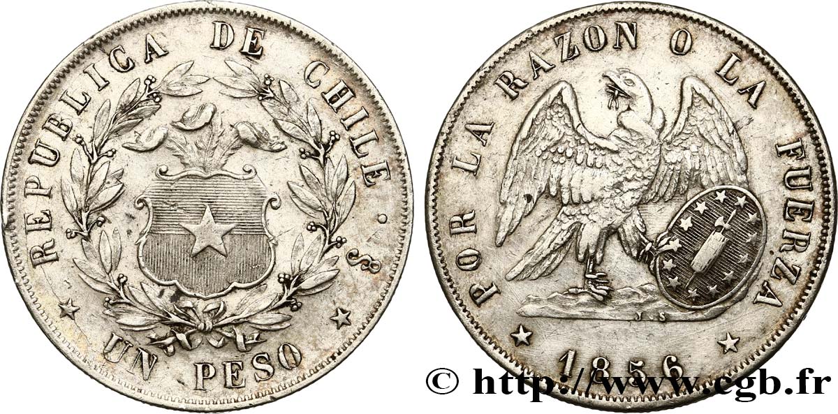 CHILI - RÉPUBLIQUE Peso 1856/5 Santiago MBC+ 