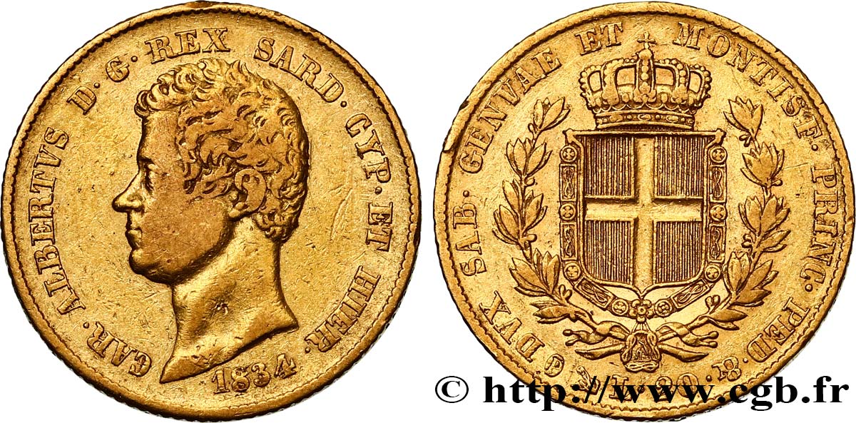 ITALY - KINGDOM OF SARDINIA 20 Lire Charles-Albert 1834 Gênes VF/XF 