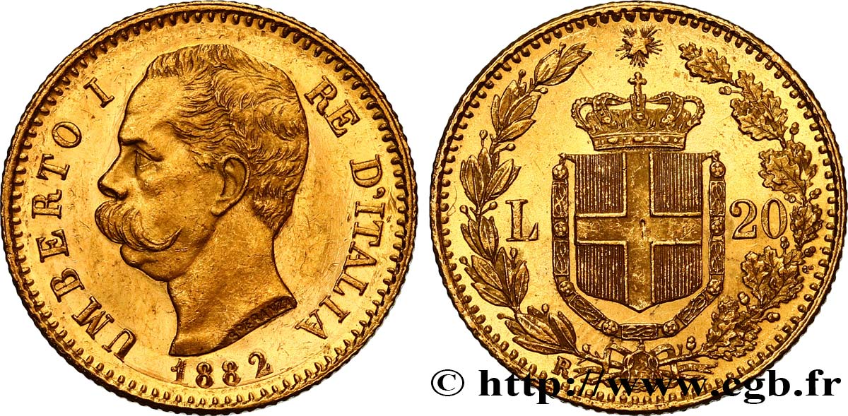 ITALIA 20 Lire Umberto Ier 1882 Rome EBC+ 