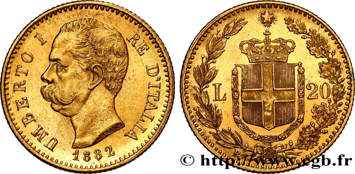 ITALIA 20 Lire Umberto Ier 1882 Rome EBC+ 