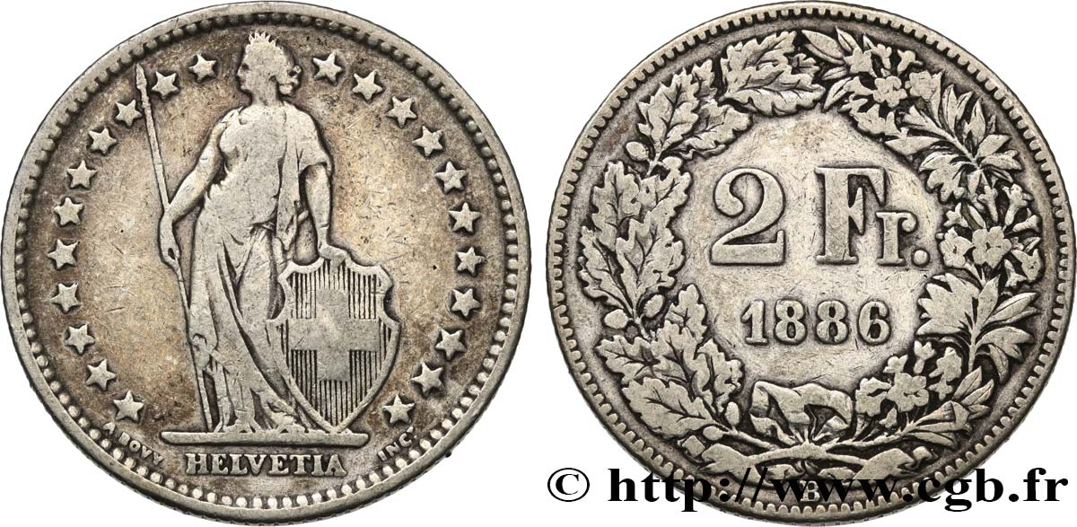 SCHWEIZ 2 Francs Helvetia 1886 Berne S 