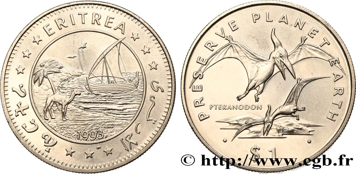 ERITREA 1 Dollar Ptéranodon 1993  fST 