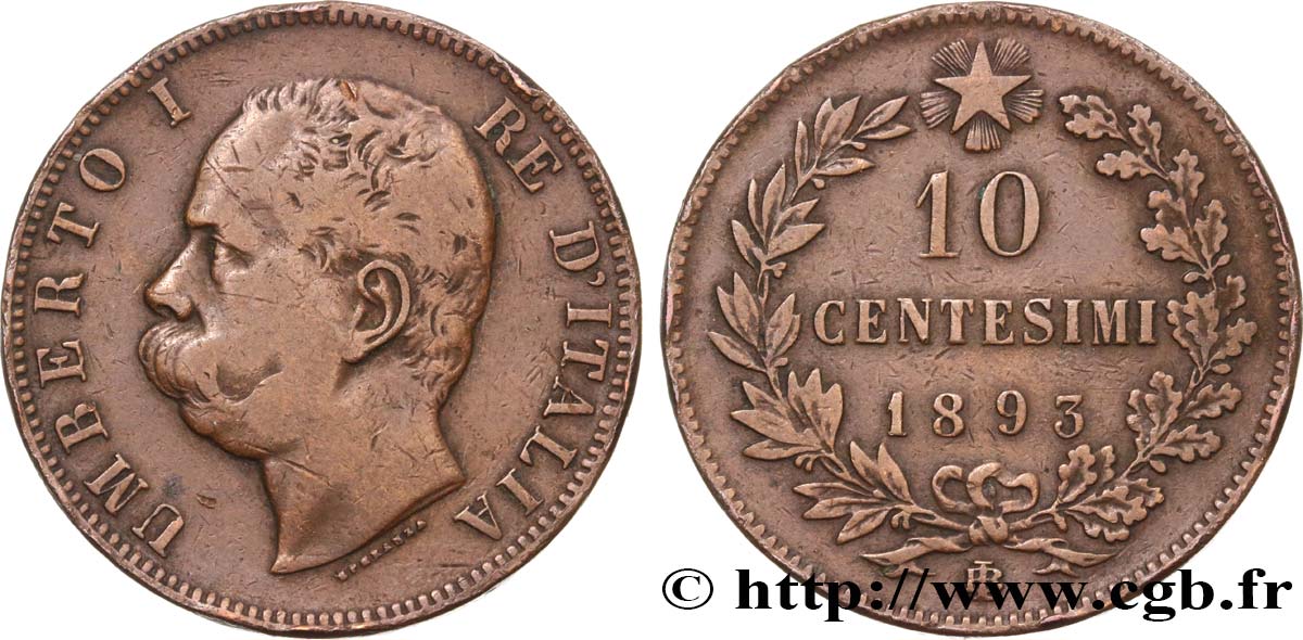 ITALIA 10 Centesimi Humbert Ier 1893 Birmingham q.BB 