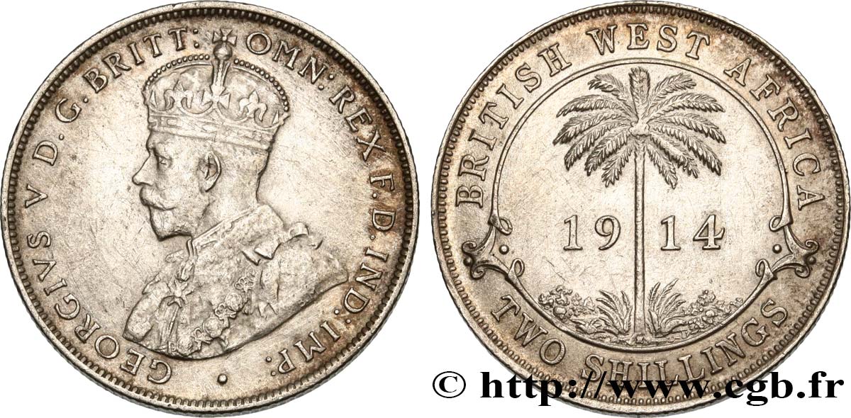 AFRIQUE OCCIDENTALE BRITANNIQUE 2 Shillings Georges V 1914  TTB 