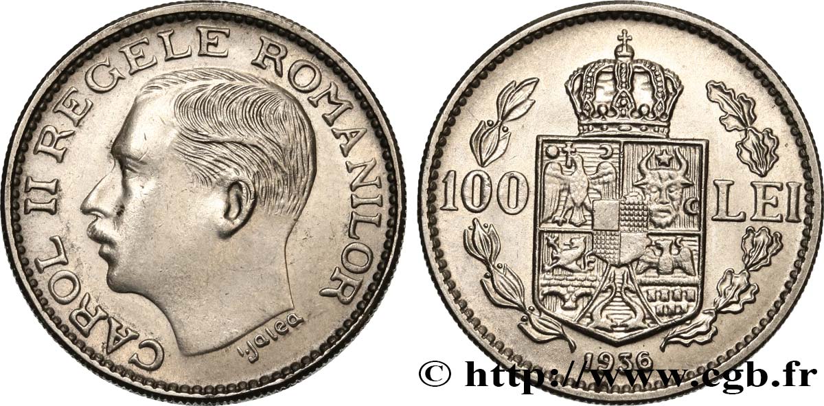 ROMANIA 100 Lei Charles II 1936  SPL 
