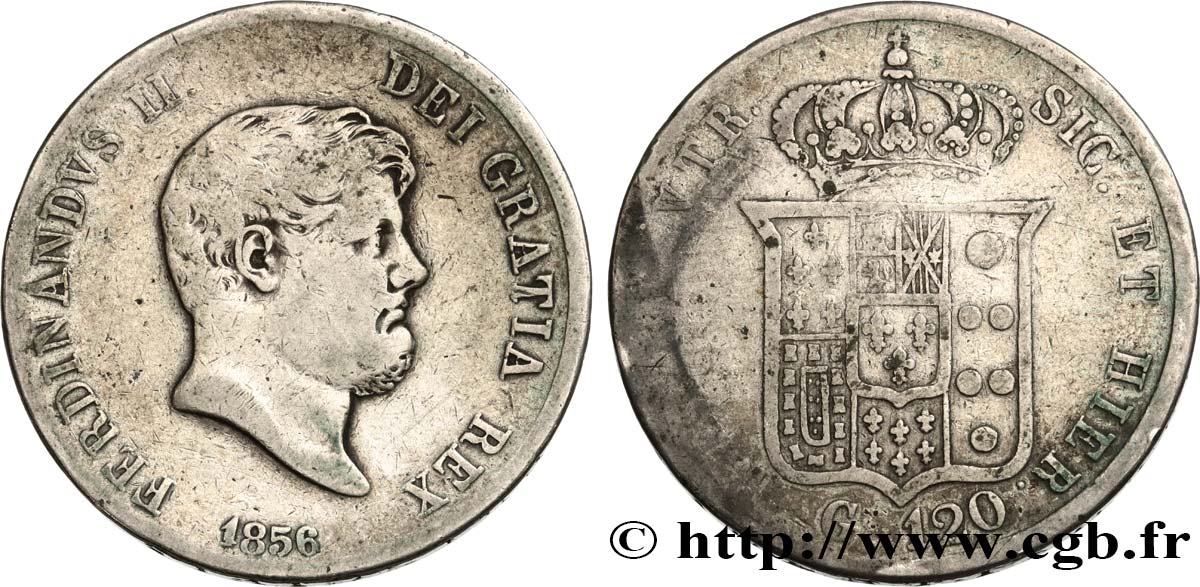 ITALIE - ROYAUME DES DEUX-SICILES 120 Grana Ferdinand II 1856 Naples TB 