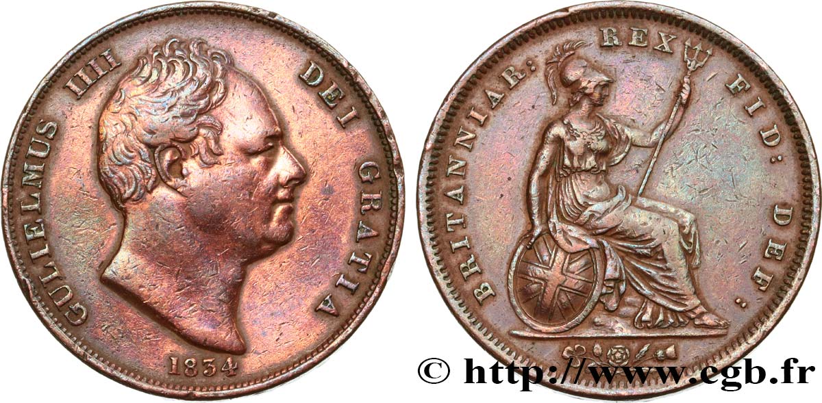 UNITED KINGDOM 1/2 Penny Guillaume IV 1834  VF 
