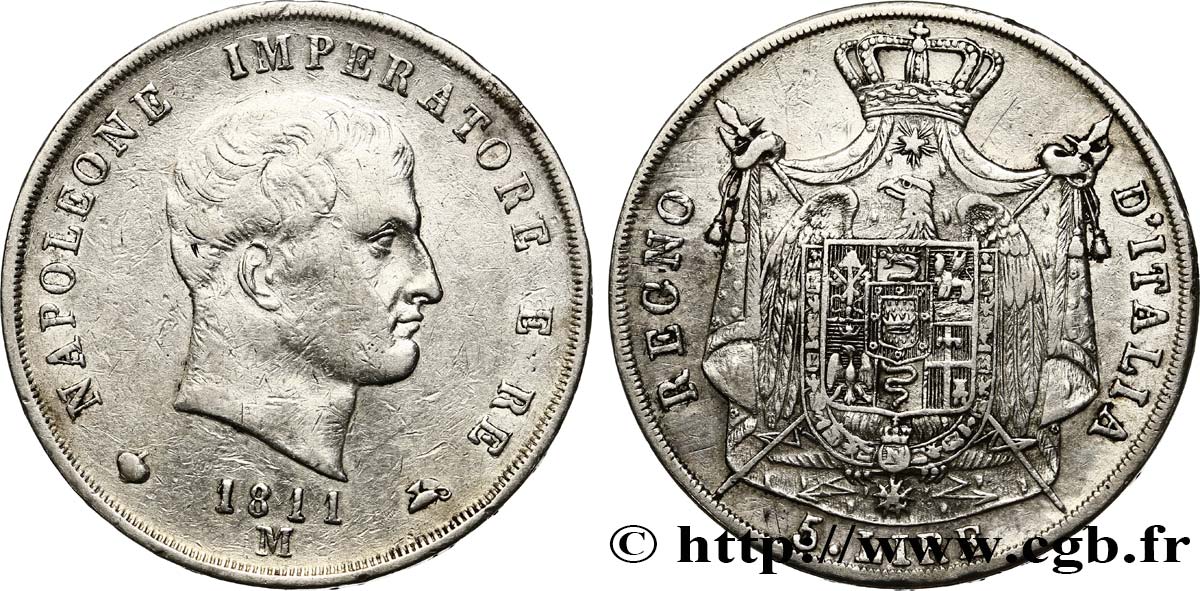 ITALIEN - Königreich Italien - NAPOLÉON I. 5 Lire 1811 Milan fSS 