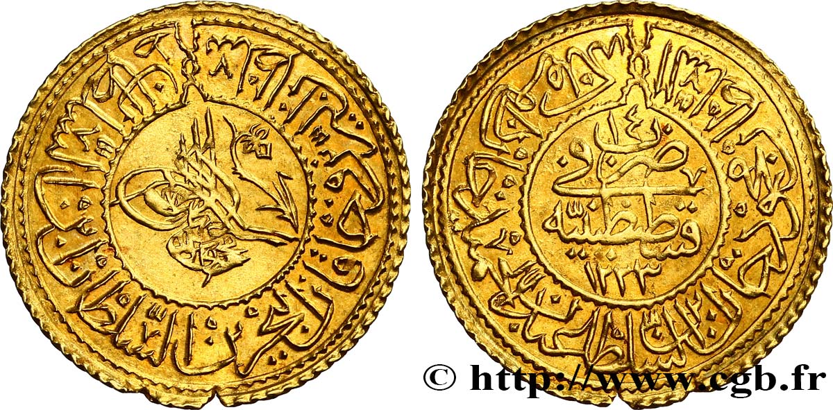 TURKEY Rumi altin Mahmud II AH 1223 an 14 1821 Constantinople AU 