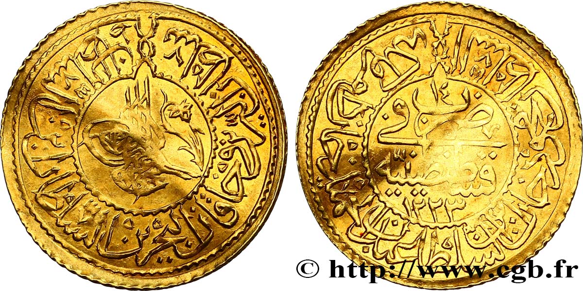 TURQUíA Rumi altin Mahmud II AH 1223 an 14 1821 Constantinople MBC 