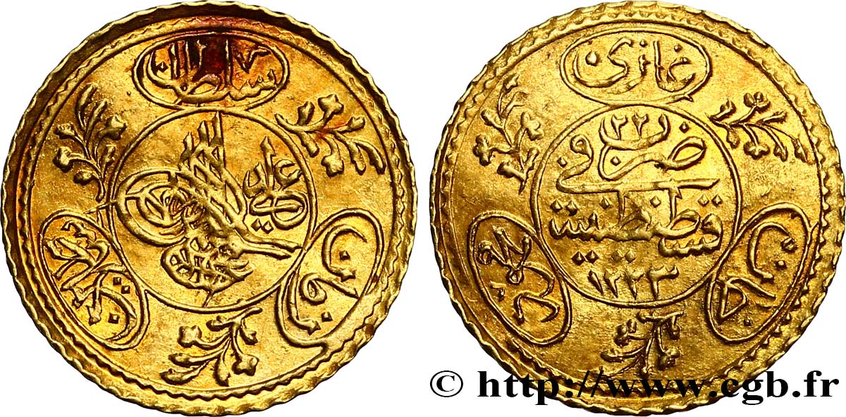TURKEY 1/2 Hayriye Altin Mahmud II AH 1223 An 22 1828 Constantinople AU 
