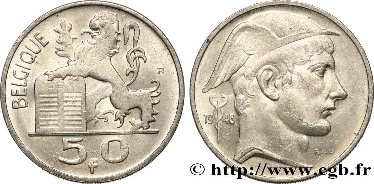 BELGIEN 50 Francs Mercure, légende française 1948  VZ 