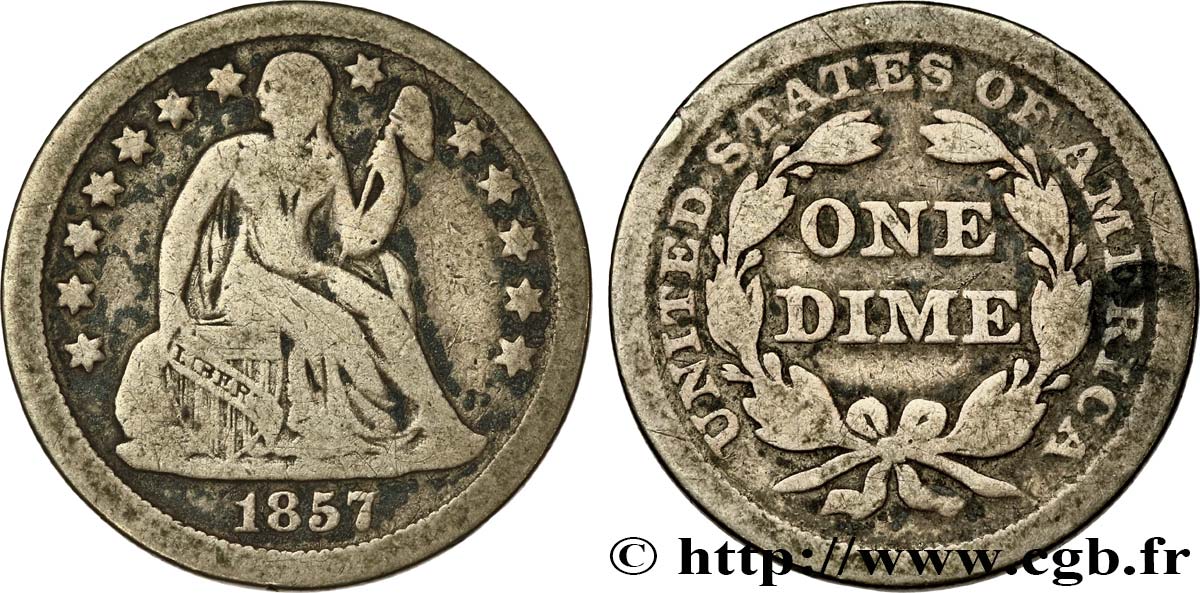 ÉTATS-UNIS D AMÉRIQUE 1 Dime (10 Cents) Liberté assise 1857 Philadelphie TB+ 