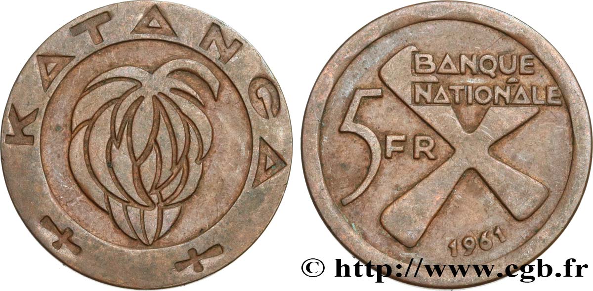 KATANGA 5 Francs 1961  XF 