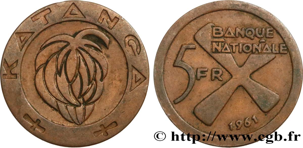 KATANGA 5 Francs 1961  XF 