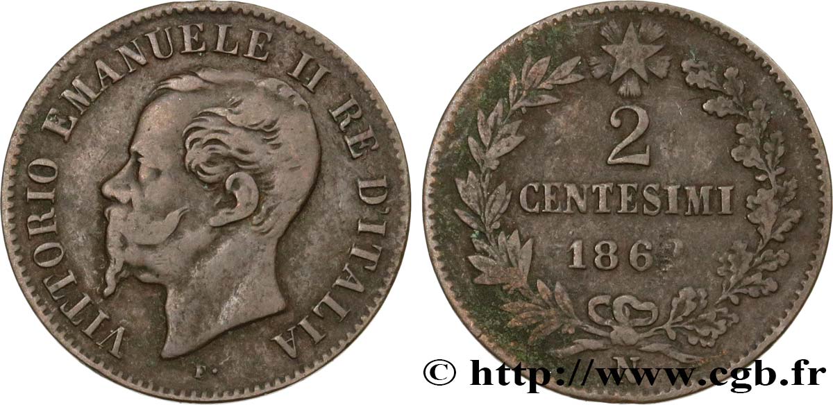 ITALY 2 Centesimi Victor Emmanuel II 1862 Naples VF 