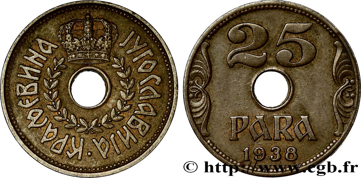 YOUGOSLAVIE 25 Para couronne 1938  TTB 