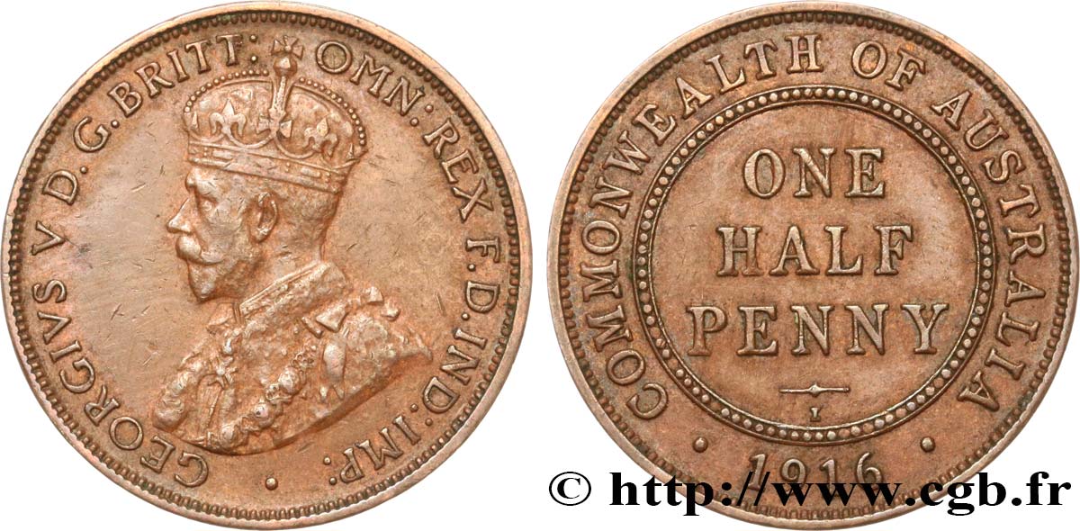 AUSTRALIA 1/2 Penny Georges V 1916 Calcutta XF 