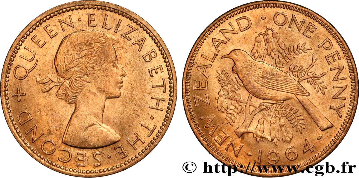 NUOVA ZELANDA
 1 Penny Elisabeth II / oiseau Tui 1964  SPL 