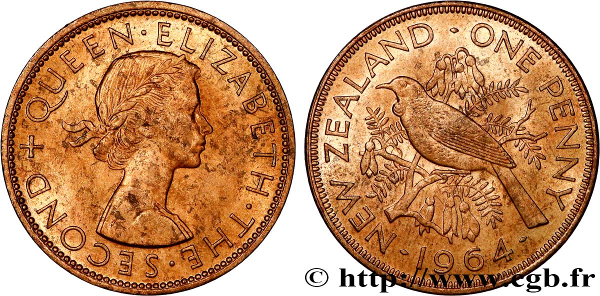 NUEVA ZELANDA
 1 Penny Elisabeth II / oiseau Tui 1964  EBC 
