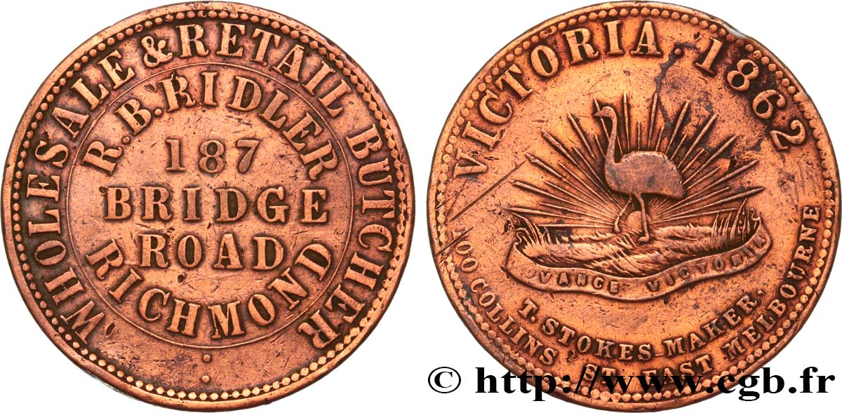 AUSTRALIE 1 Penny R. B. Ridler, Richmond 1862  TB 