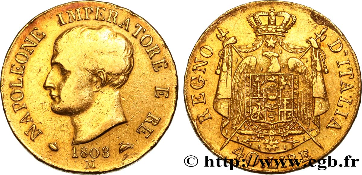 ITALIEN - Königreich Italien - NAPOLÉON I. 40 Lire 1808 Milan S/fSS 