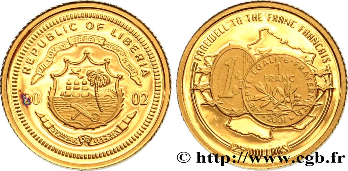 LIBERIA 25 Dollars Proof fin du franc 2002  FDC 