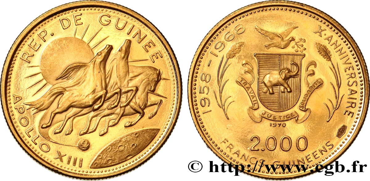 GUINEA 2000 Francs 10e anniversaire de l’indépendance Proof 1970  fST 