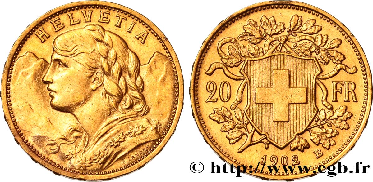 SUISSE 20 Francs &nbsp;Vreneli&nbsp; 1902 Berne SUP 