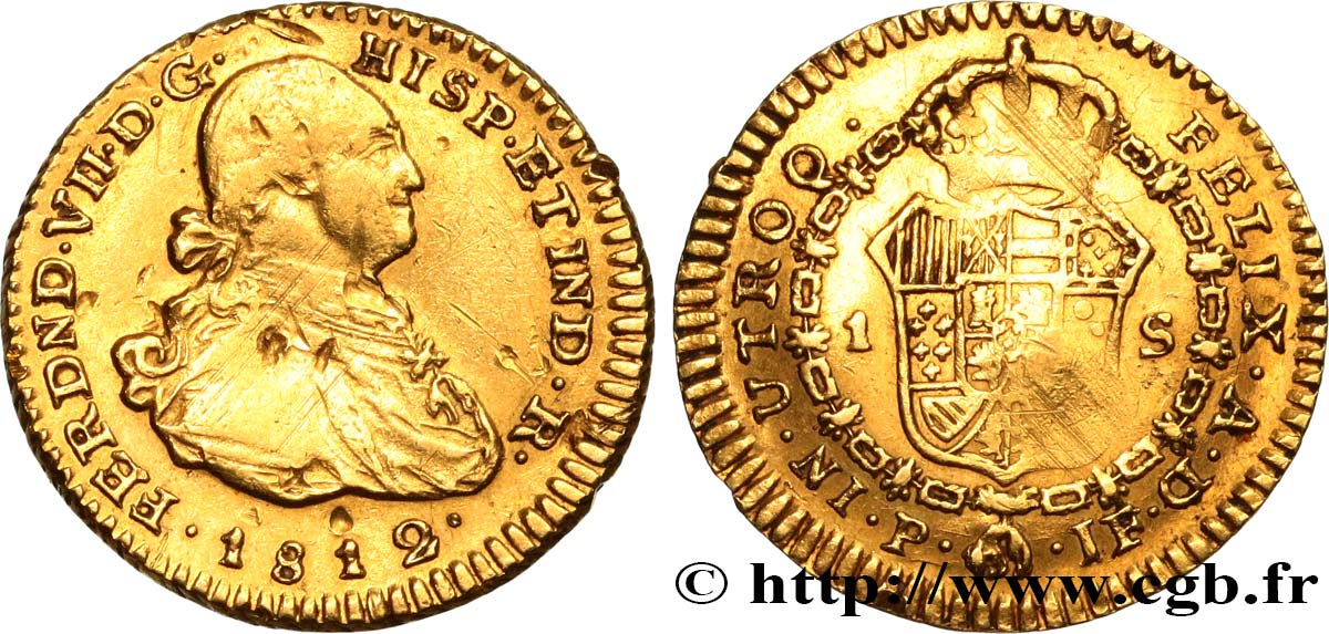 COLOMBIA 1 Escudo Ferdinand VII 1812 Popayan MBC 