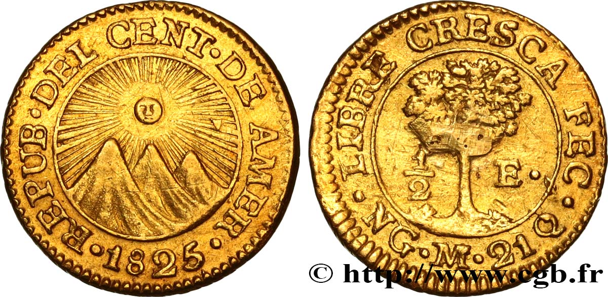 GUATEMALA - REPUBLIC OF CENTRAL AMERICA 1/2 Escudo 1825  Guatemala XF 