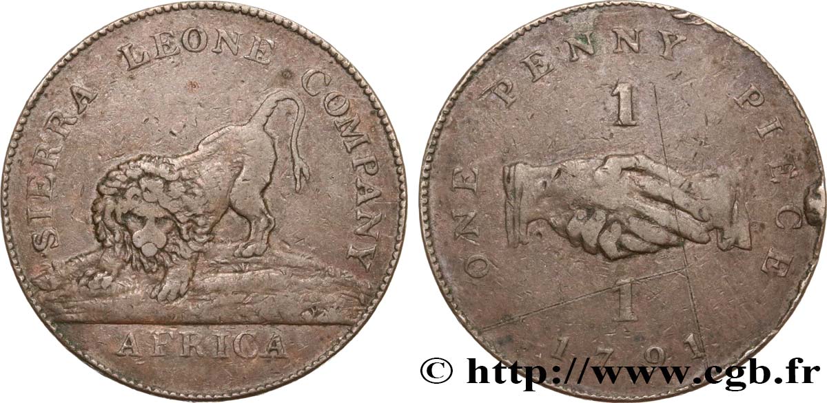 SIERRA LEONA 1 Penny Sierra Leone Company 1791  BC+ 
