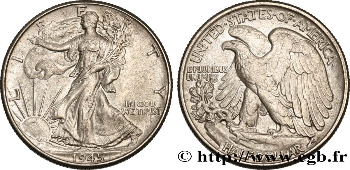 UNITED STATES OF AMERICA 1/2 Dollar Walking Liberty 1945 Philadelphie AU 