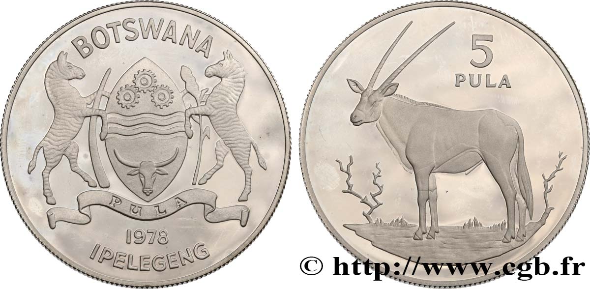 BOTSWANA 5 Pula Proof Oryx 1978  fST 