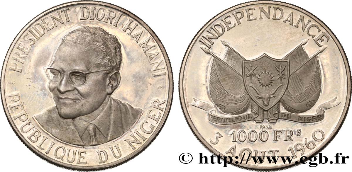 NIGER - REPUBLICA - HAMANI DIORI Essai de 1000 Francs 1960 Paris EBC 
