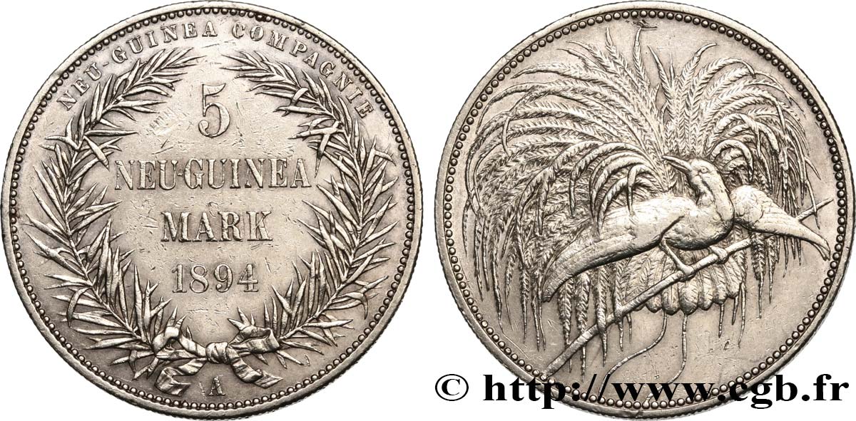 GERMANY - NEW GERMAN GUINEA 5 Neu-Guinea mark 1894 Berlin XF 