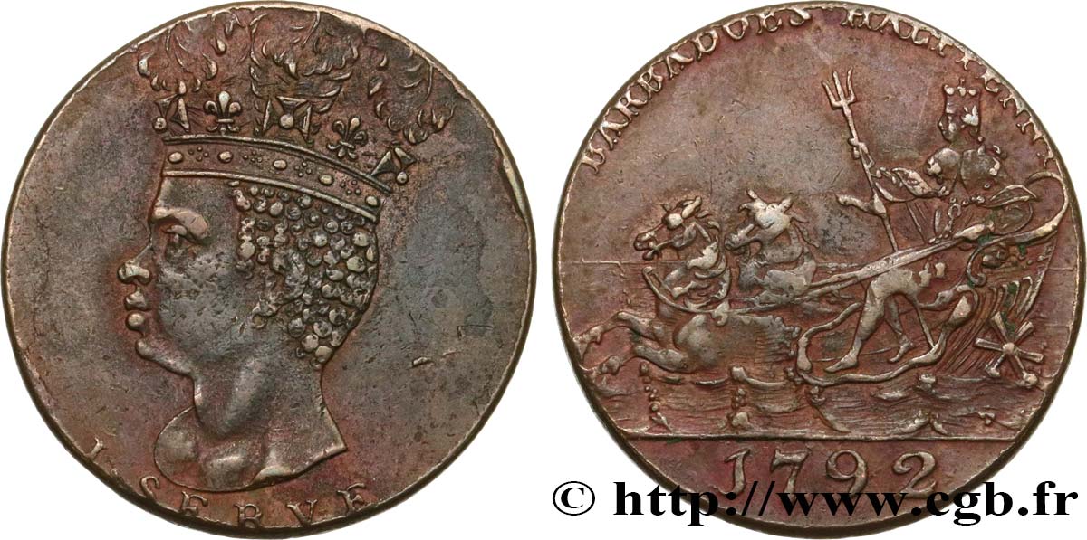 BARBADOS 1/2 Penny 1792  q.SPL 