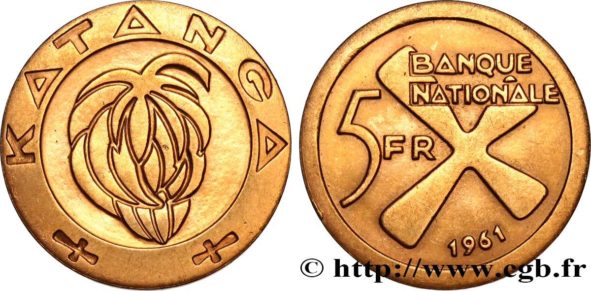 CONGO - PROVINCE OF KATANGA 5 Francs 1961  AU 