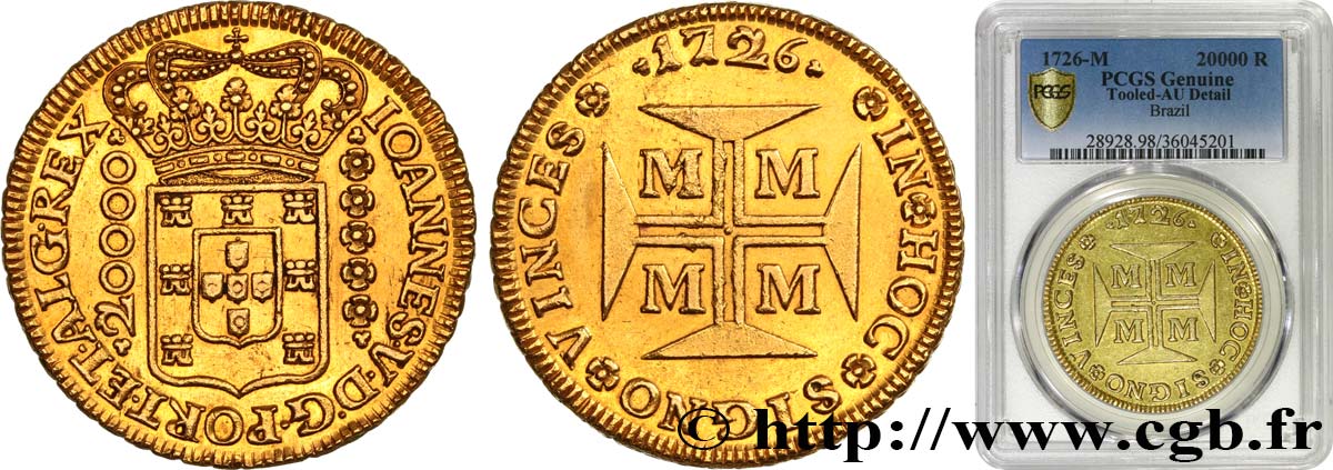 BRÉSIL - JEAN V Dobra de 20.000 reis 1726 Minas Gerais EBC PCGS