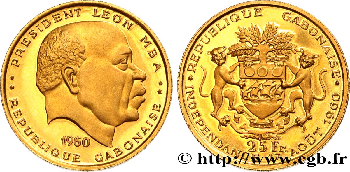 GABON 25 Francs Proof Léon Mba 1960 Paris MS 