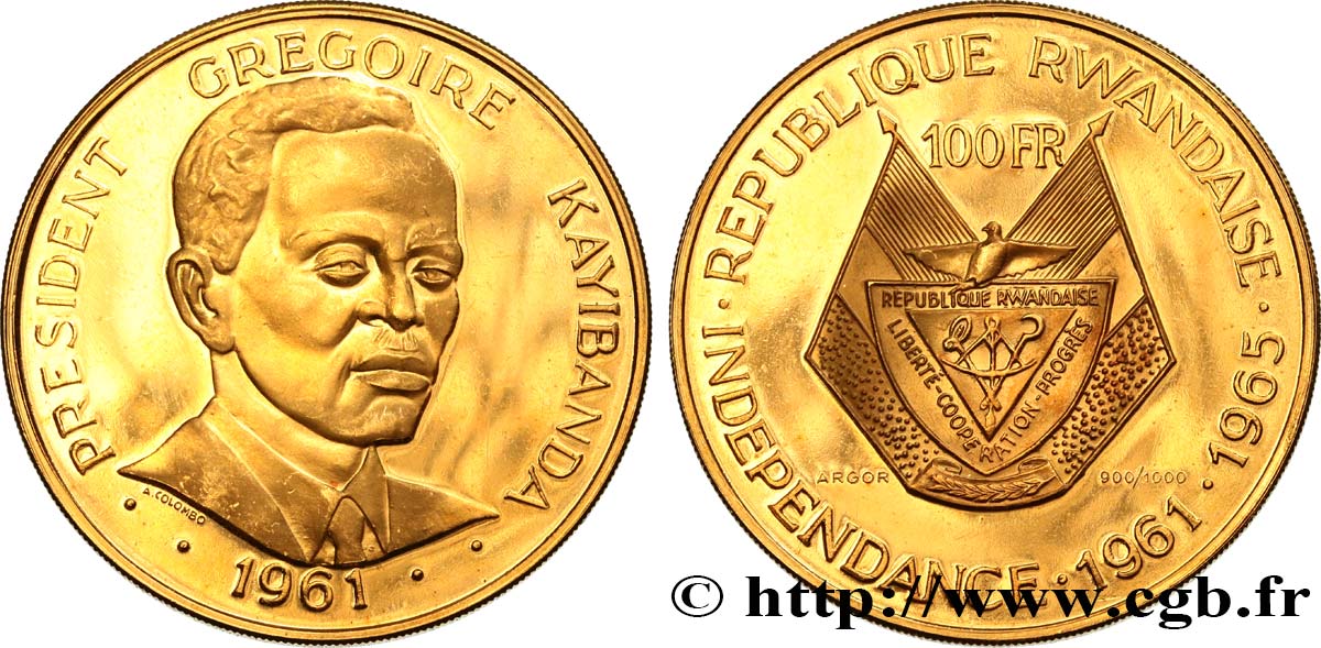 RWANDA 100 Francs Proof Grégoire Kayibanda 1965  SPL 
