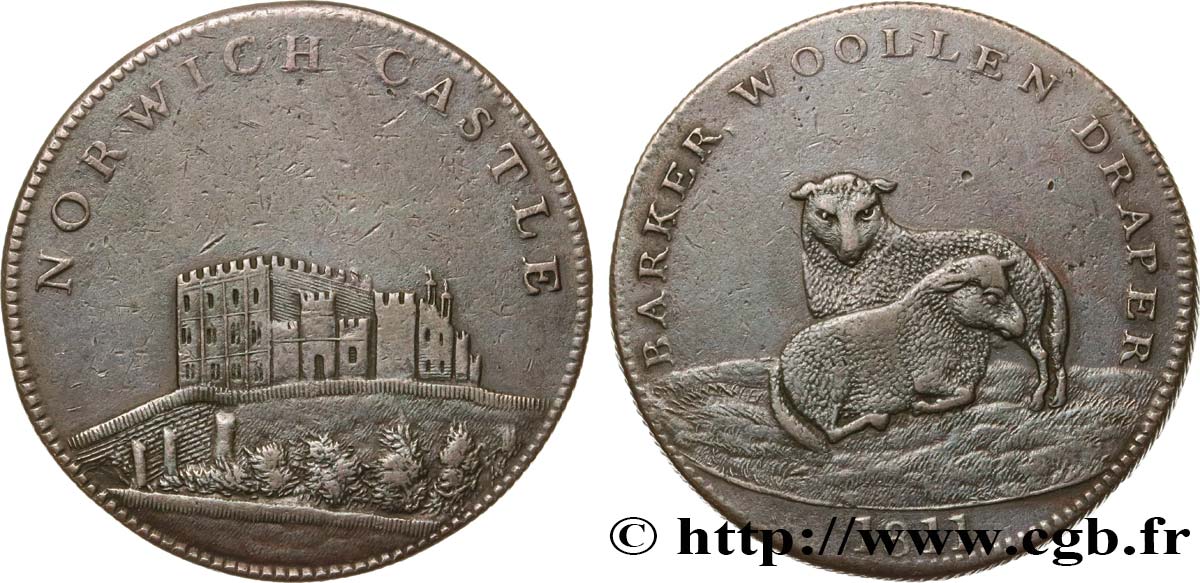 BRITISH TOKENS OR JETTONS 1 Penny Norwich 1811  XF/VF 