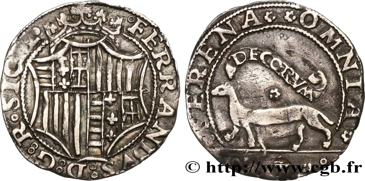 ITALY - KINGDOM OF NAPLES 1/2 Carlin Ferdinand Ier d’Aragon n.d. Naples XF 
