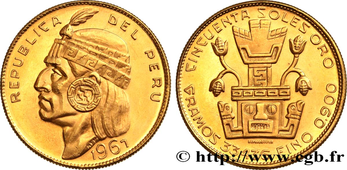PERU - REPUBLIC 50 Soles or, refrappe postérieure 1967 Lima fST 